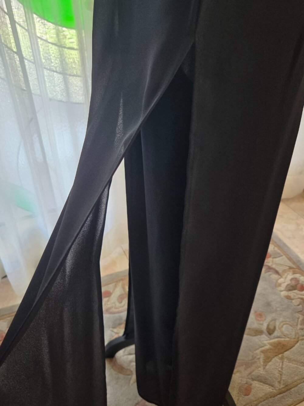 Vintage Black Wide Sheer Leg Pants with Four Sheer Overlay Panels - Picture 5 of 16